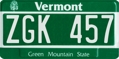 VT license plate ZGK457