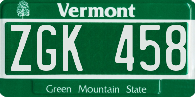 VT license plate ZGK458