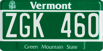 VT license plate ZGK460