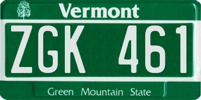 VT license plate ZGK461