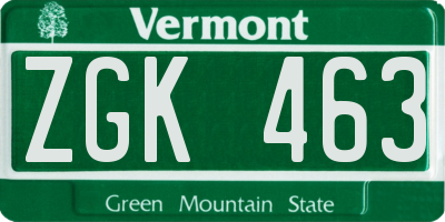VT license plate ZGK463