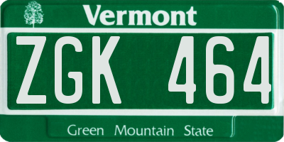 VT license plate ZGK464