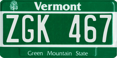 VT license plate ZGK467