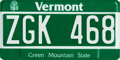 VT license plate ZGK468