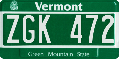 VT license plate ZGK472