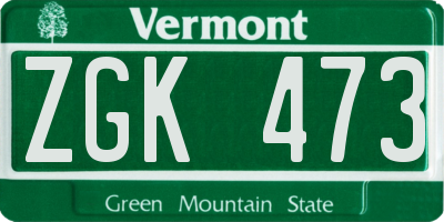 VT license plate ZGK473