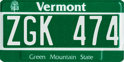 VT license plate ZGK474