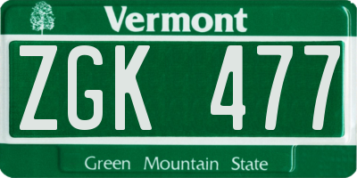 VT license plate ZGK477