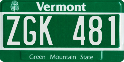 VT license plate ZGK481