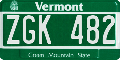 VT license plate ZGK482