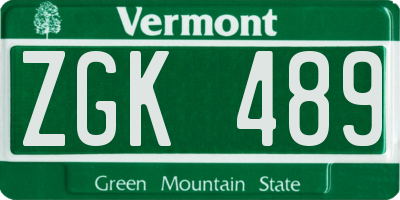 VT license plate ZGK489