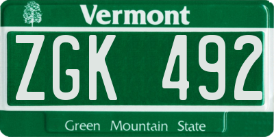 VT license plate ZGK492