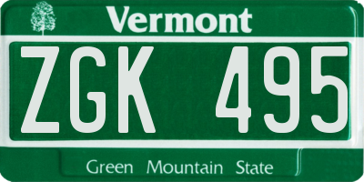 VT license plate ZGK495