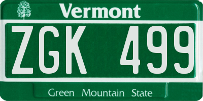 VT license plate ZGK499