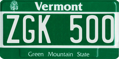 VT license plate ZGK500