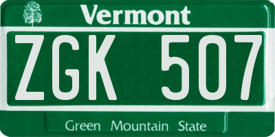 VT license plate ZGK507