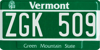 VT license plate ZGK509