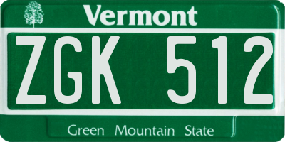 VT license plate ZGK512