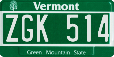 VT license plate ZGK514