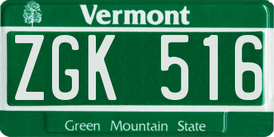 VT license plate ZGK516