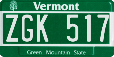 VT license plate ZGK517