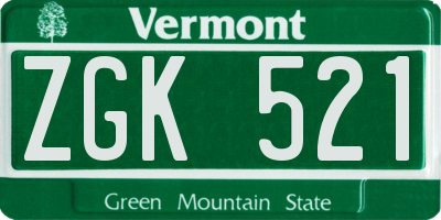 VT license plate ZGK521