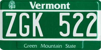 VT license plate ZGK522