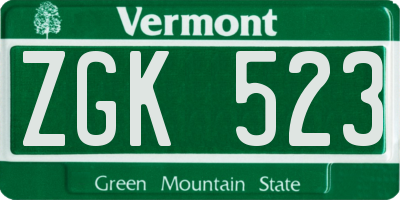 VT license plate ZGK523