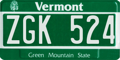 VT license plate ZGK524
