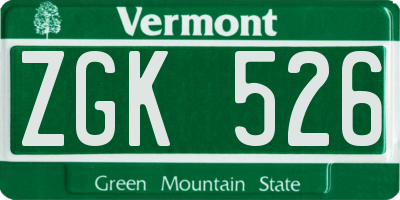 VT license plate ZGK526