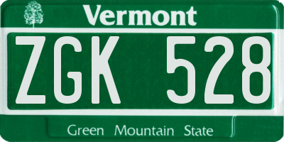 VT license plate ZGK528