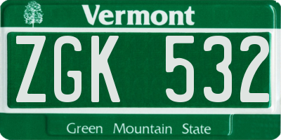 VT license plate ZGK532