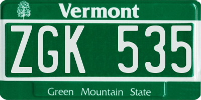 VT license plate ZGK535