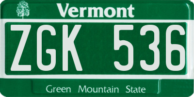VT license plate ZGK536