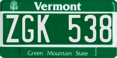 VT license plate ZGK538