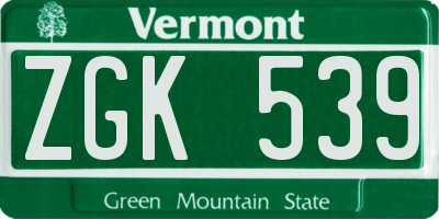 VT license plate ZGK539