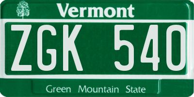 VT license plate ZGK540