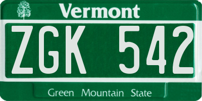 VT license plate ZGK542