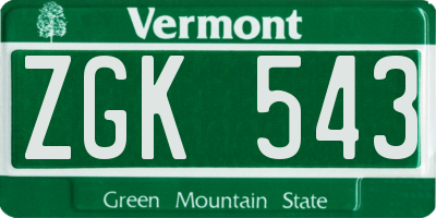 VT license plate ZGK543