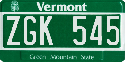 VT license plate ZGK545