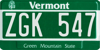 VT license plate ZGK547