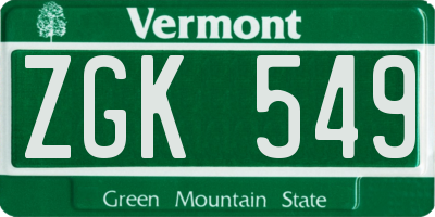 VT license plate ZGK549