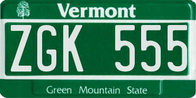 VT license plate ZGK555
