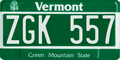 VT license plate ZGK557