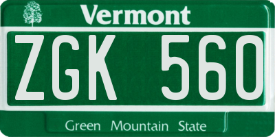 VT license plate ZGK560
