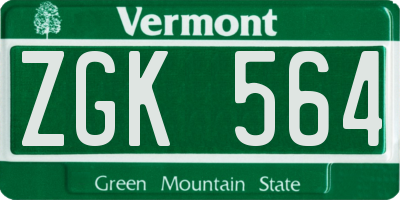 VT license plate ZGK564