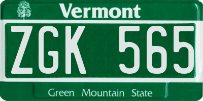 VT license plate ZGK565