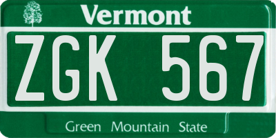 VT license plate ZGK567