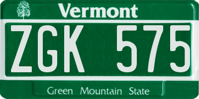 VT license plate ZGK575