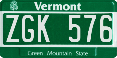 VT license plate ZGK576